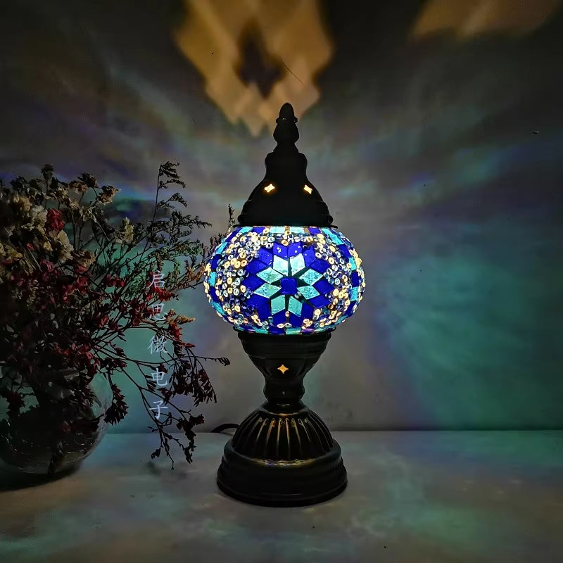 Turkish Mosaic Table Lamp - Vintage Art Deco Handcrafted Bedside Light