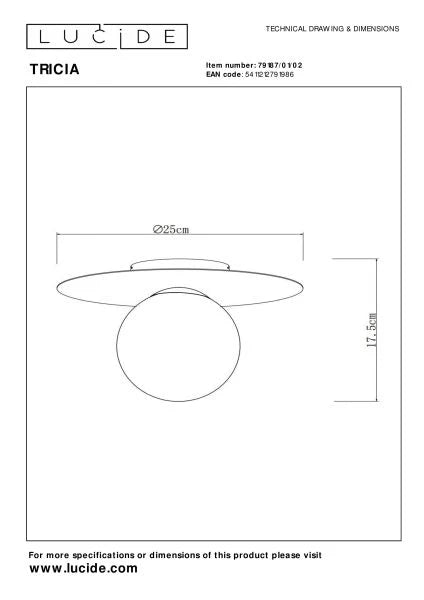 Lucide TRICIA - Flush ceiling light - Ø 25 cm - 1xE27 - Lights Zone