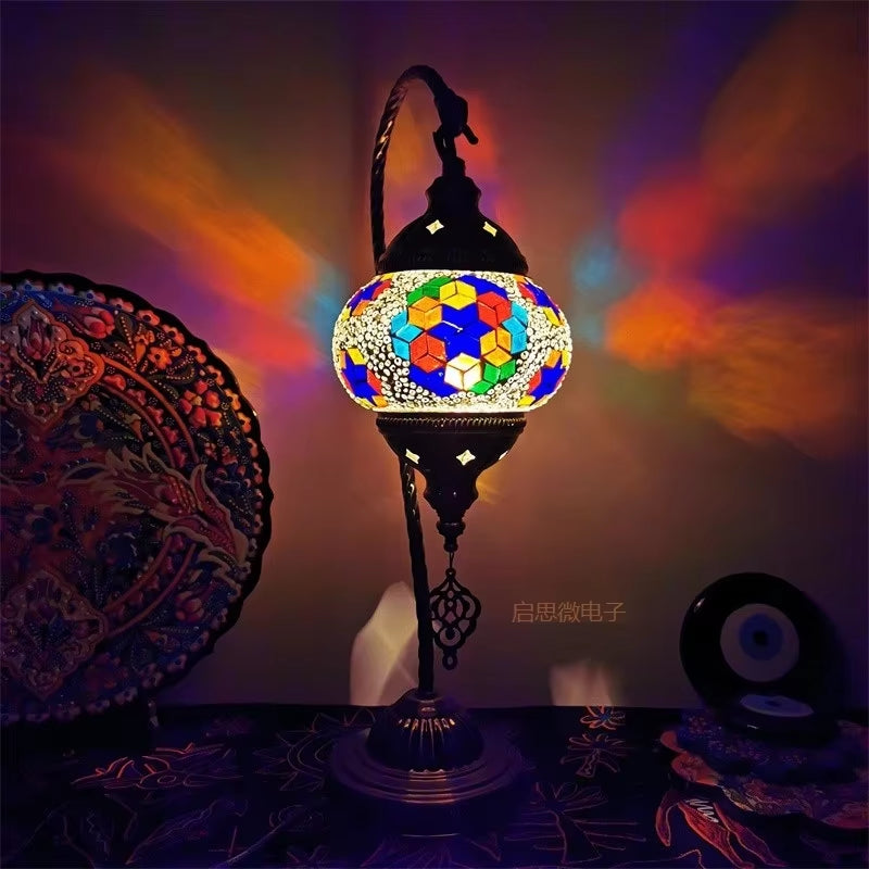 Turkish Mosaic Swan Table Lamp - Vintage Handcrafted Romantic Bedside Light