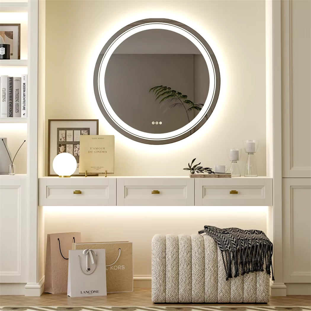 Smart Illuminate LED Mirror for Bathroom round Waterproof Washroom Toliet Wash Basin Bath Shower Fogless Mirror
