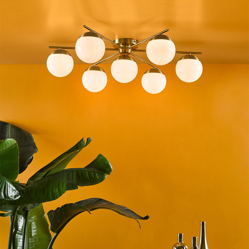 Dar Bombazine 7 Light Flush Ceiling Light – Natural Brass