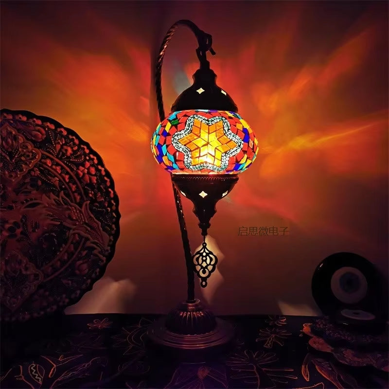 Turkish Mosaic Swan Table Lamp - Vintage Handcrafted Romantic Bedside Light
