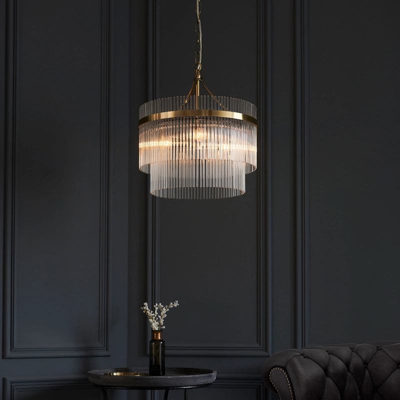Luxia Torquay 3 Light Glass Chandelier - Antique Brass