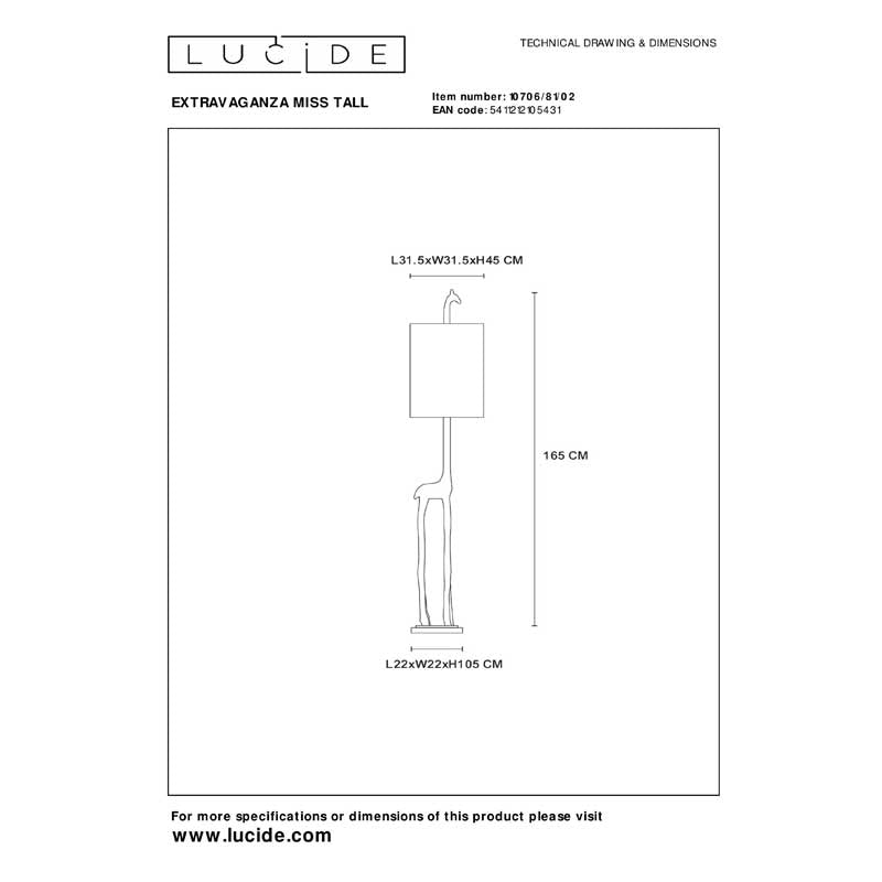 Lucide Extravaganza Miss Tall Floor Lamp — Matt Gold