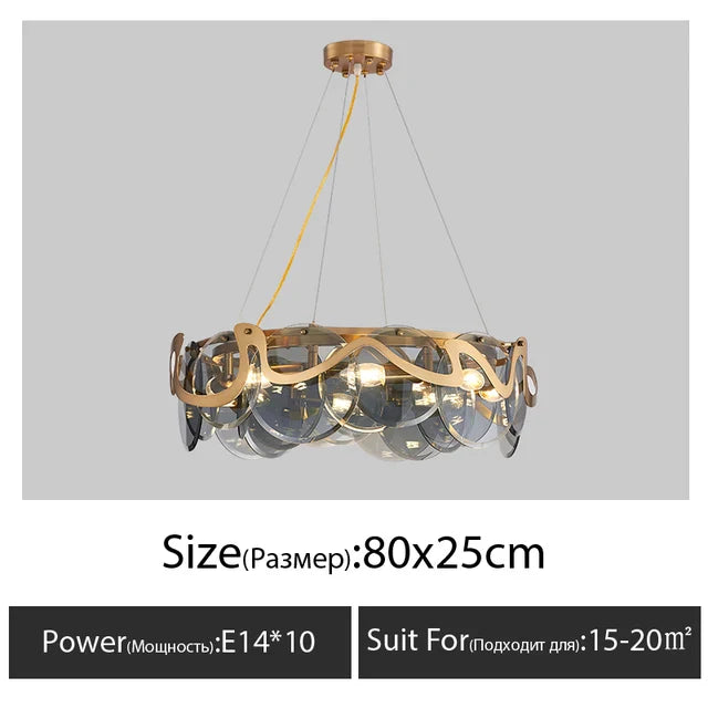 Wrought Iron & Glass Pendant Chandelier