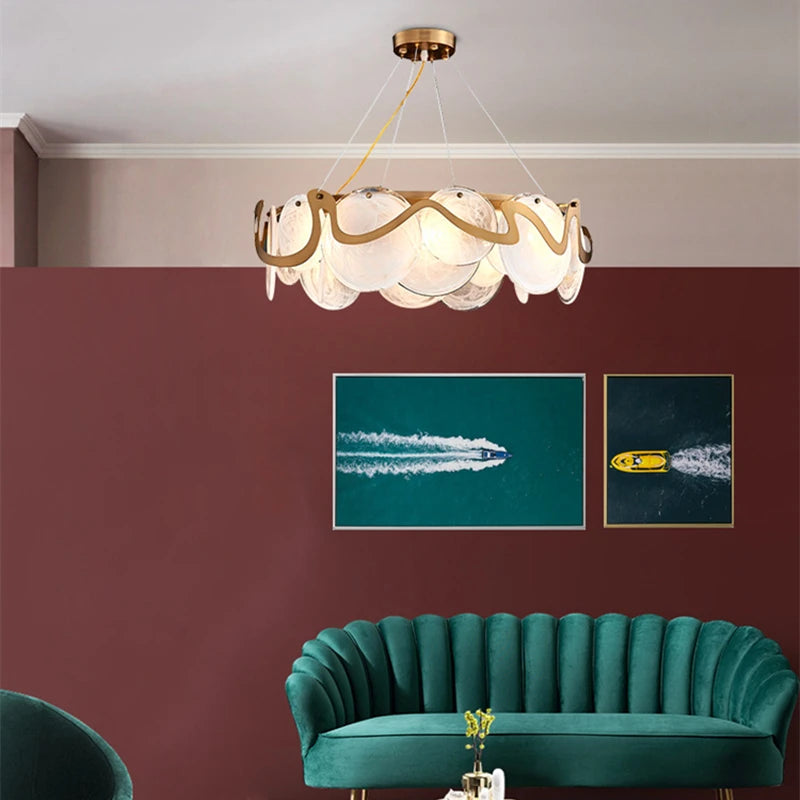 Wrought Iron & Glass Pendant Chandelier