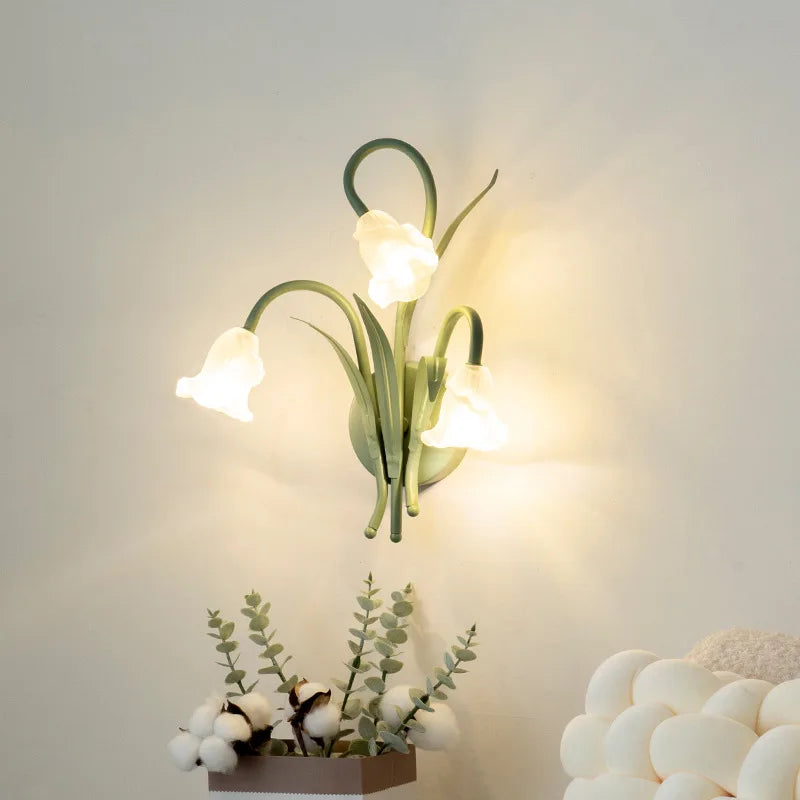 Modern Green Bouquet Wall Lamps Glass Flower Lamp French Minimalist Bedroom Bedside Living Room Study Corridor Decor Wall Lights
