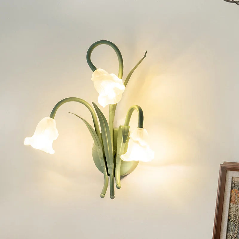 Modern Green Bouquet Wall Lamps Glass Flower Lamp French Minimalist Bedroom Bedside Living Room Study Corridor Decor Wall Lights