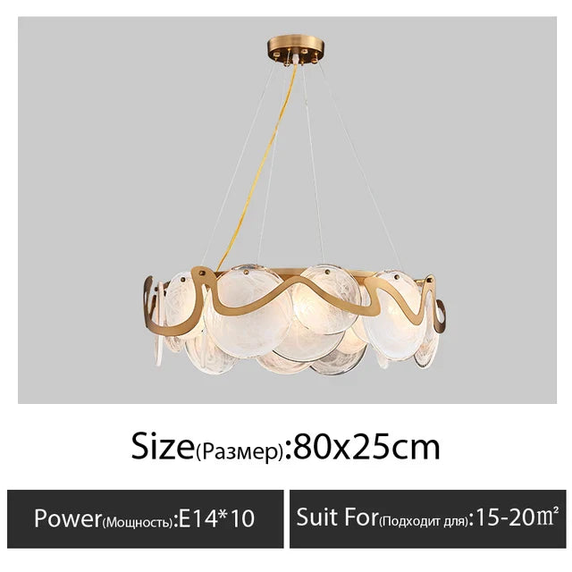 Wrought Iron & Glass Pendant Chandelier