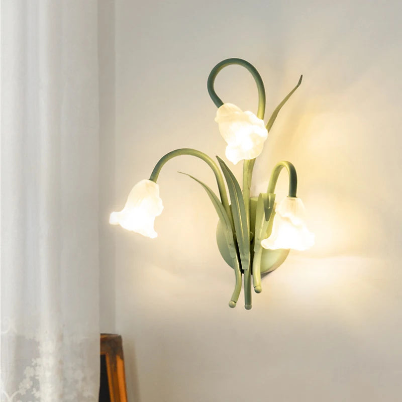 Modern Green Bouquet Wall Lamps Glass Flower Lamp French Minimalist Bedroom Bedside Living Room Study Corridor Decor Wall Lights