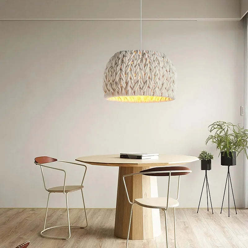 Hand-Woven Wabi-Sabi Chandelier โ Elegant LED Pendant Light for Dining & Living Spaces
