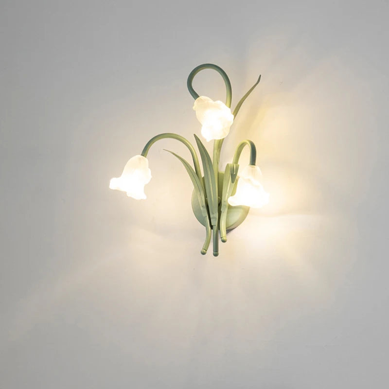 Modern Green Bouquet Wall Lamps Glass Flower Lamp French Minimalist Bedroom Bedside Living Room Study Corridor Decor Wall Lights