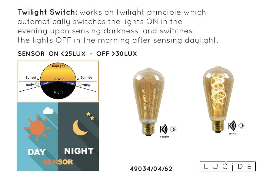 Lucide ST64 Filament Bulb with Twilight Sensor - Lights Zone