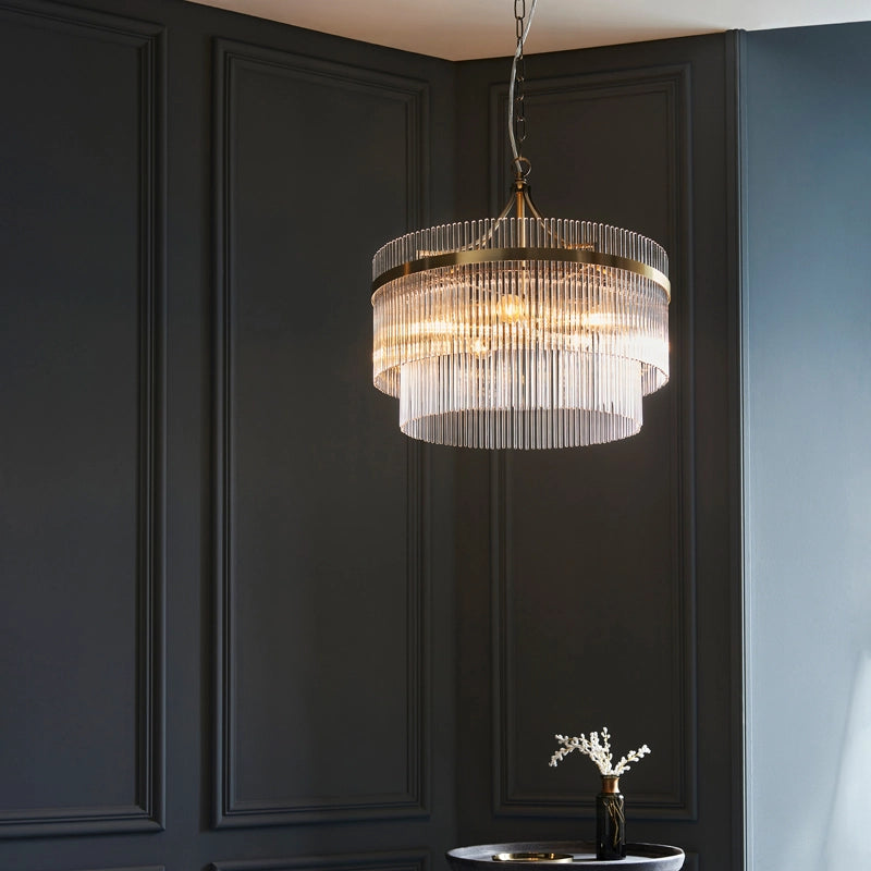 Luxia Torquay 5 Light Glass Chandelier - Antique Brass