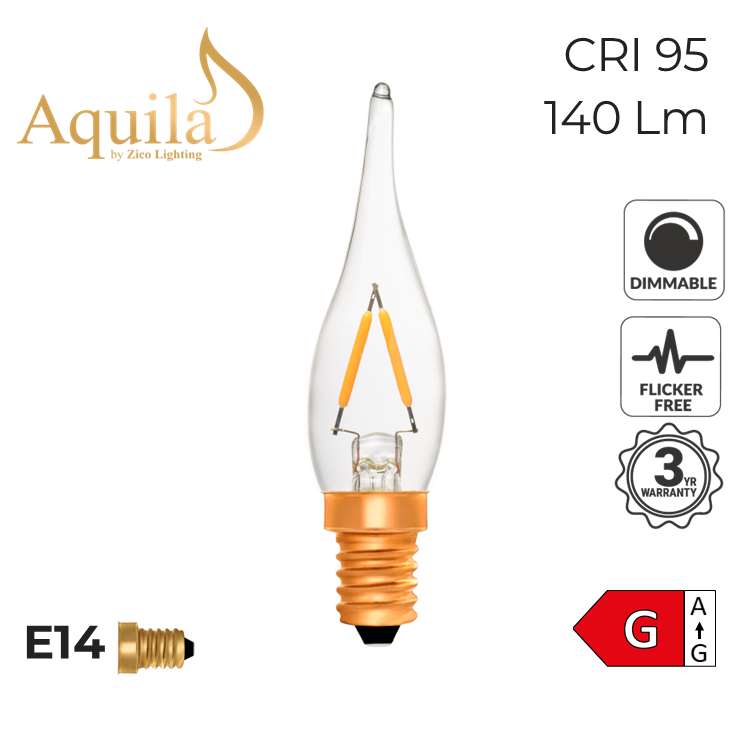 French Candle C22 Clear 2W 2200K E14 Light Bulb