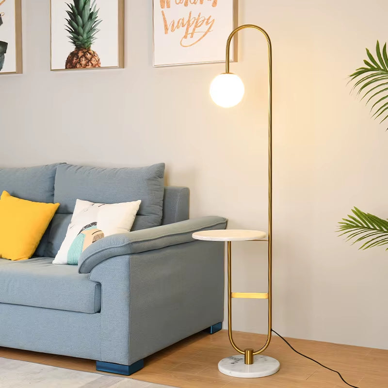 Nordic LED Floor Lamp Gold Black with round Table Home Decor Standing Lamp Living Room Sofa Marble Floor Lights for Tea Table