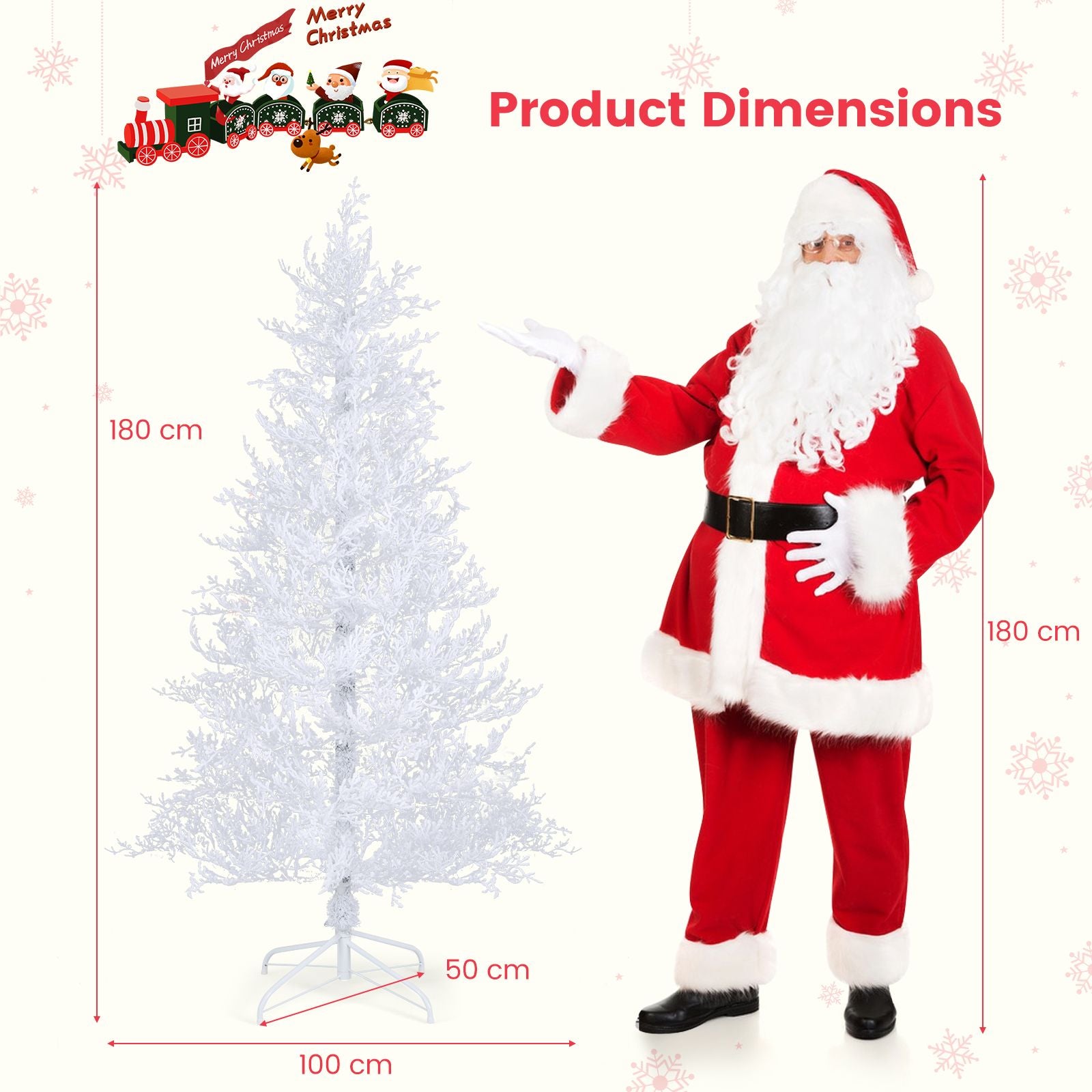 180Cm White Hinged Christmas Tree with Snow-Flocked PE Tips