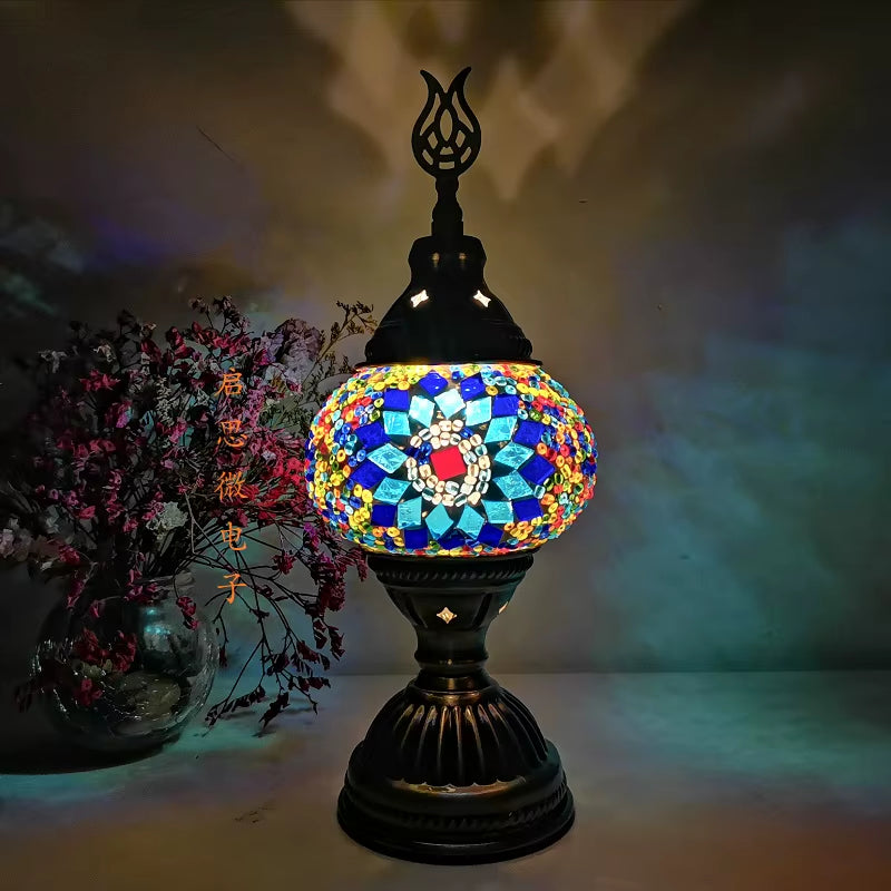 Turkish Mosaic Table Lamp - Vintage Art Deco Handcrafted Bedside Light
