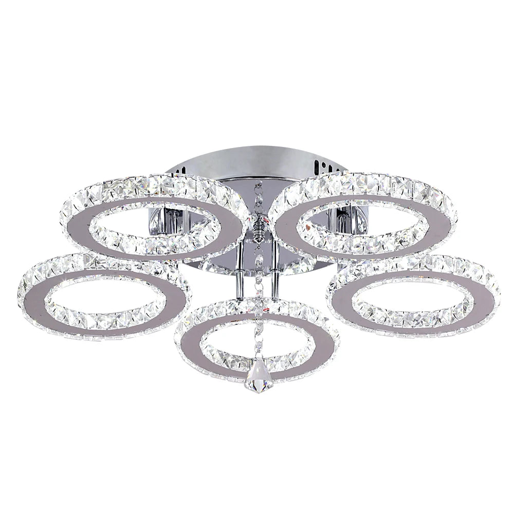 Modern Crystal Chandelier with App Dimmable Ceiling Light Fixture Rings Shape Flush Mount Chandelier for Bedroom Living Room