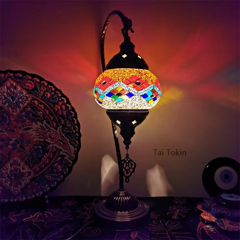 Turkish Mosaic Swan Table Lamp - Vintage Handcrafted Romantic Bedside Light