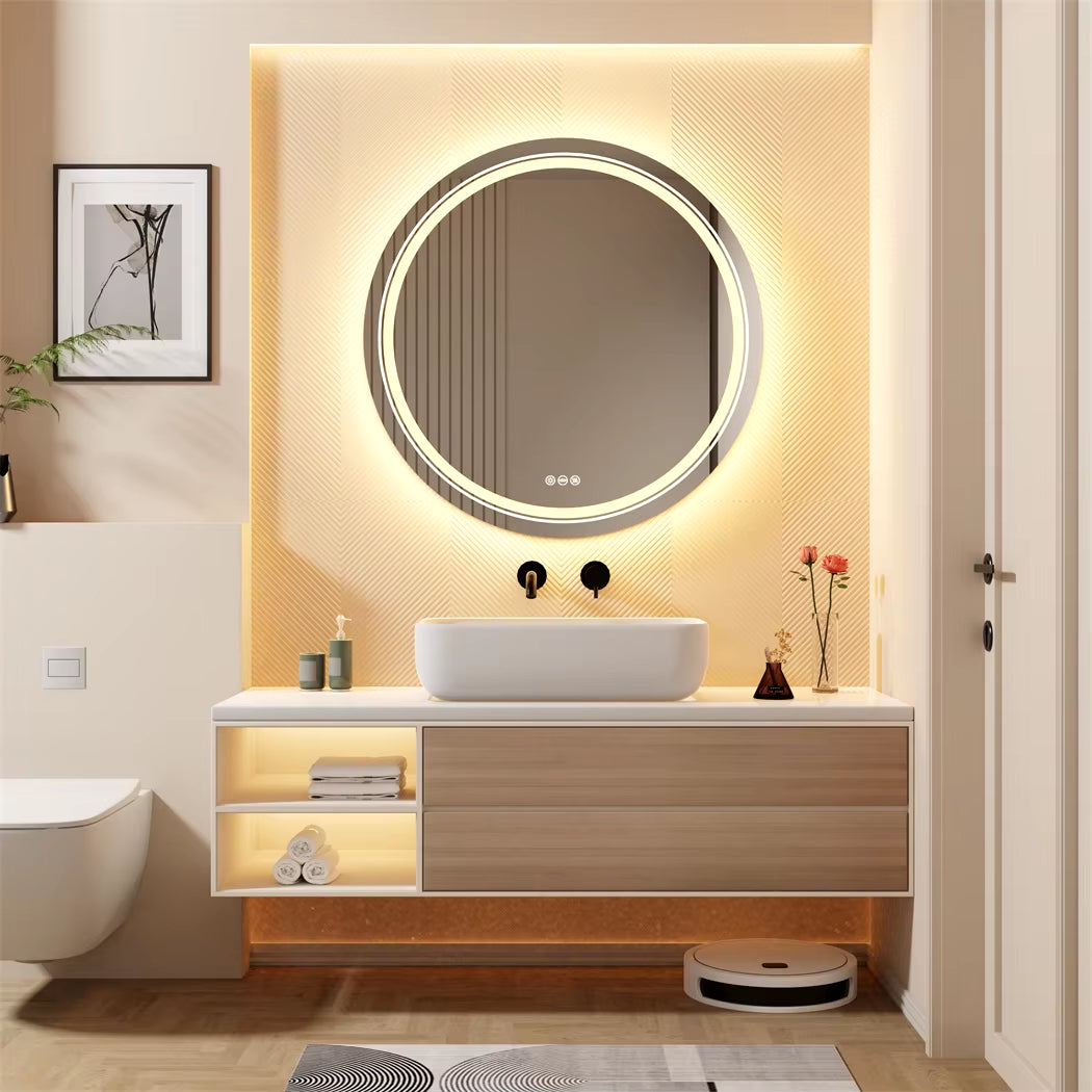 Smart Illuminate LED Mirror for Bathroom round Waterproof Washroom Toliet Wash Basin Bath Shower Fogless Mirror