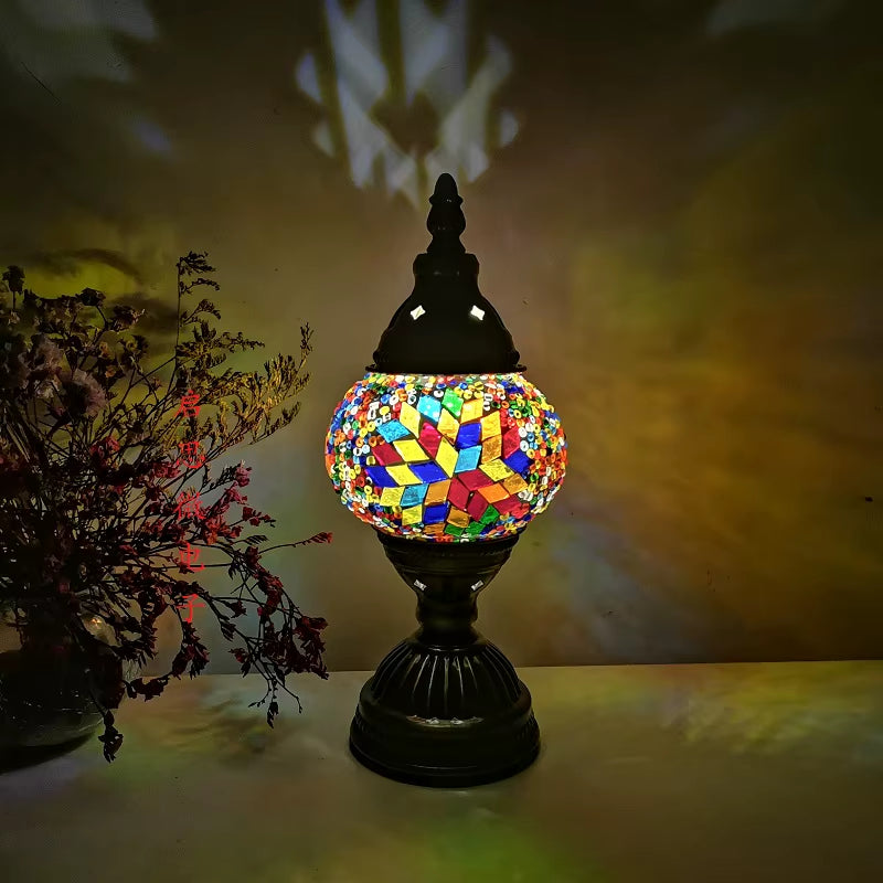 Turkish Mosaic Table Lamp - Vintage Art Deco Handcrafted Bedside Light