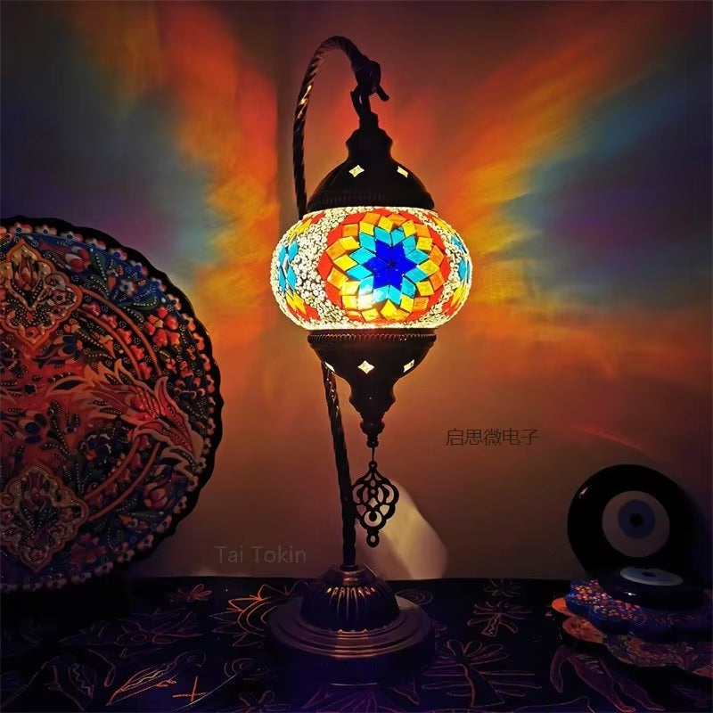 Turkish Mosaic Swan Table Lamp - Vintage Handcrafted Romantic Bedside Light