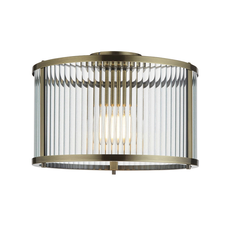 Luxia Wembury Glass Flush Ceiling Light – Antique Brass