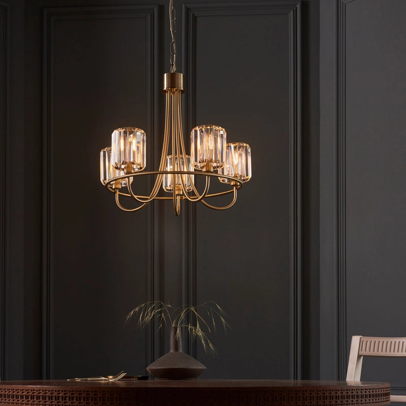 Luxia Bristol 5 Light Glass Chandelier - Antique Brass