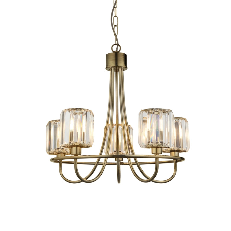 Luxia Bristol 5 Light Glass Chandelier - Antique Brass