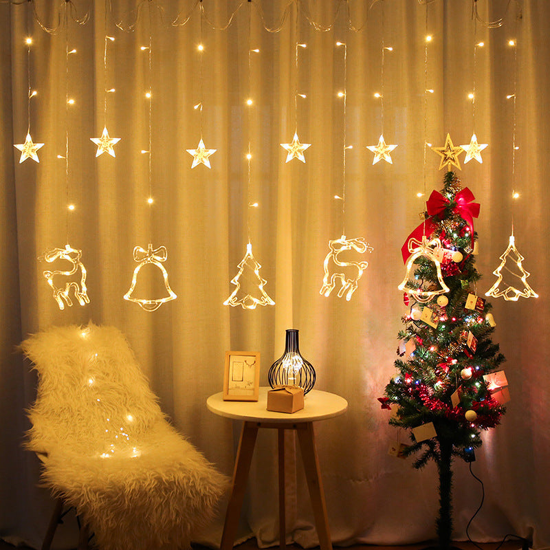 Christmas Deer Tree Bells Star String Fairy Lights Curtain Light Outdoor Garland - Lights Zone