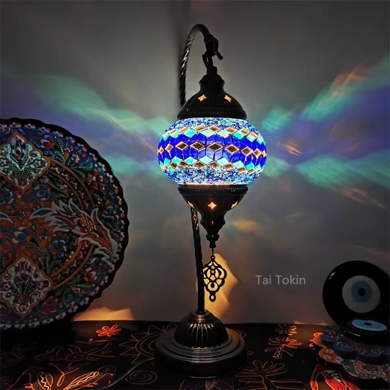 Turkish Mosaic Swan Table Lamp - Vintage Handcrafted Romantic Bedside Light