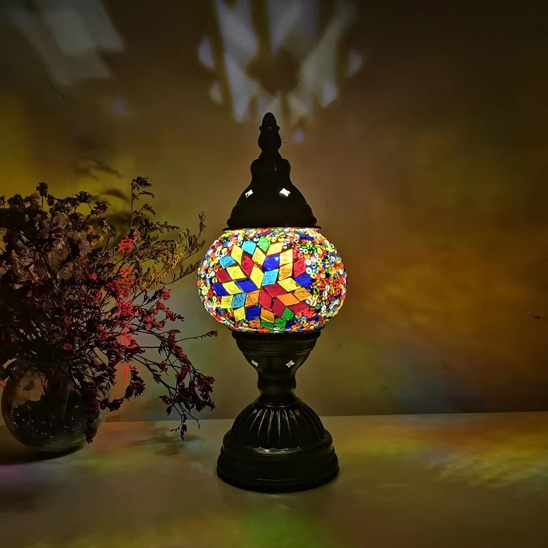 Turkish Mosaic Table Lamp - Vintage Art Deco Handcrafted Bedside Light