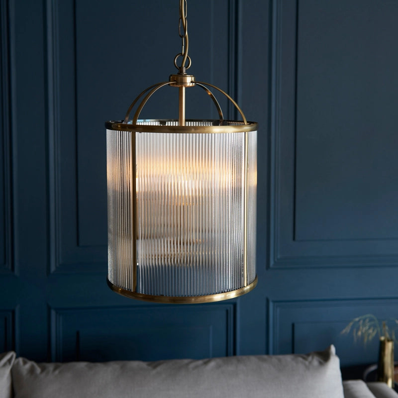 Luxia Salcombe Large Glass Ceiling Pendant Light – Antique Brass