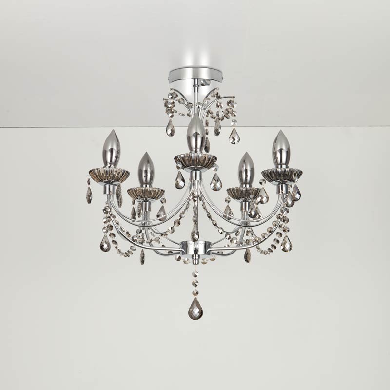 Searchlight Luna 5 Arm Semi-Flush Bathroom Chandelier - Smoked