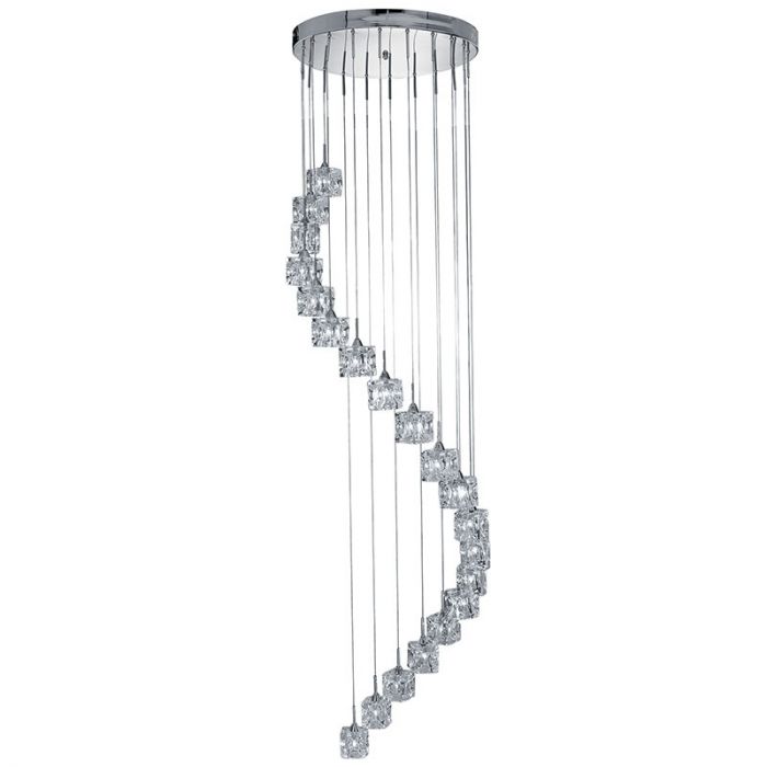 Searchlight Ice Cube 20-Light LED Cascade Ceiling Pendant – Chrome