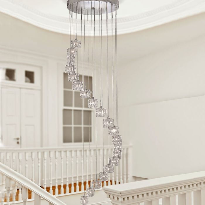 Searchlight Ice Cube 20-Light LED Cascade Ceiling Pendant – Chrome