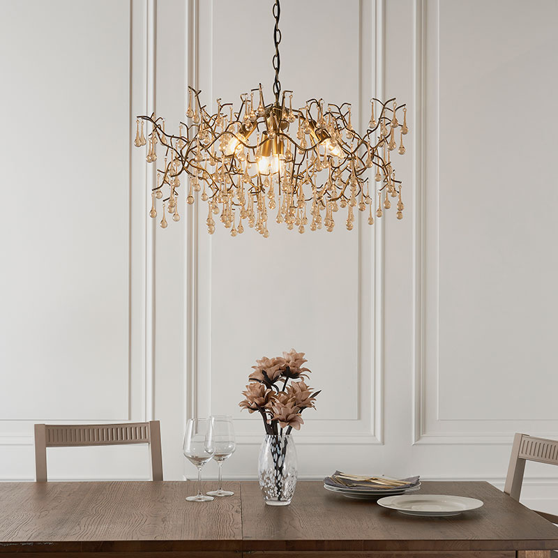 Luxia Rain Glass Chandelier - Aged Gold - Lights Zone