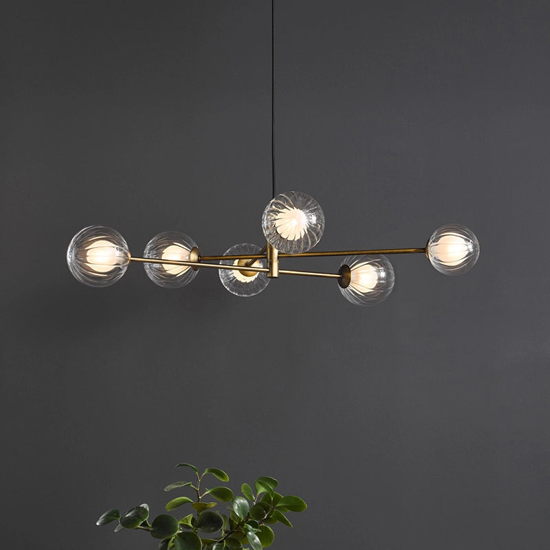 Dar Vignette 6 Arm Ceiling Pendant Light – Aged Brass with Clear Glass