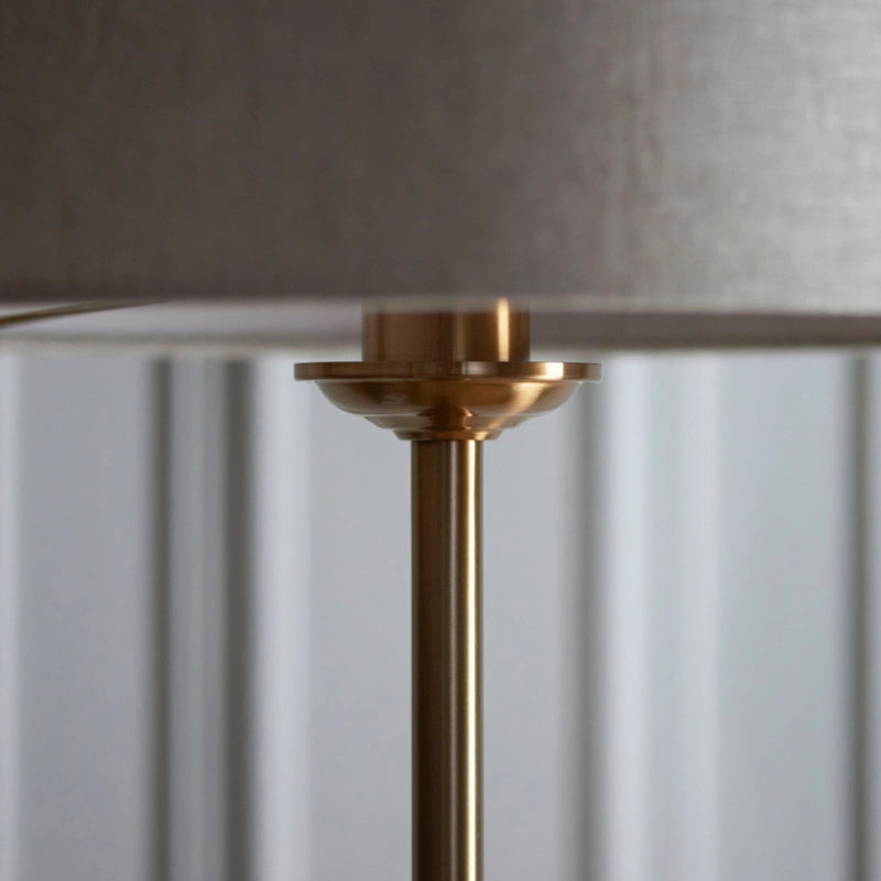 Luxia Bampton Floor Lamp – Vintage Brass & Natural Linen Shade