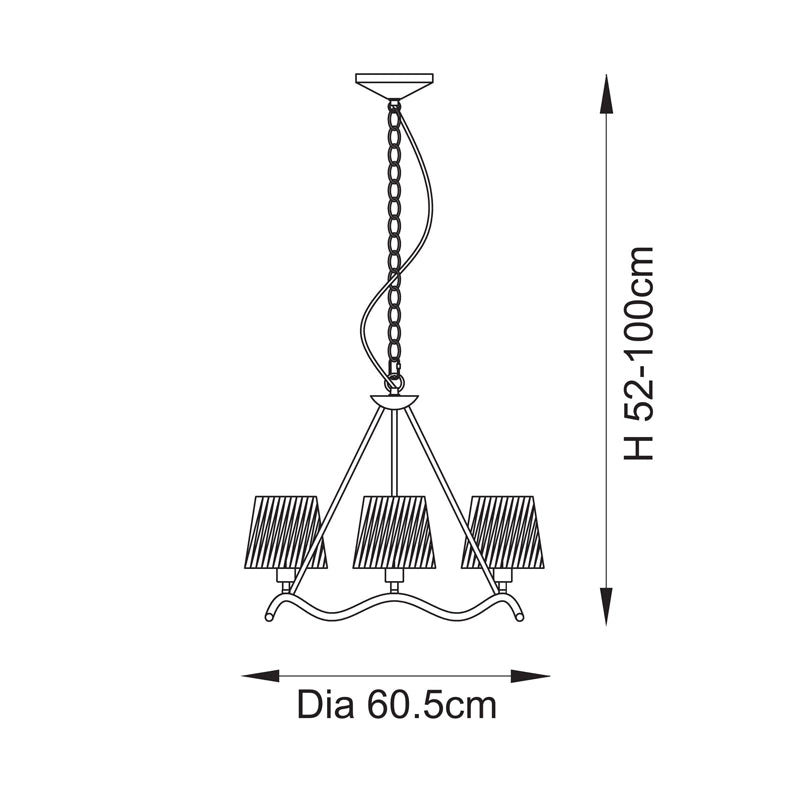 Luxia Tiverton 3-Arm Ceiling Pendant Light — Brushed Brass