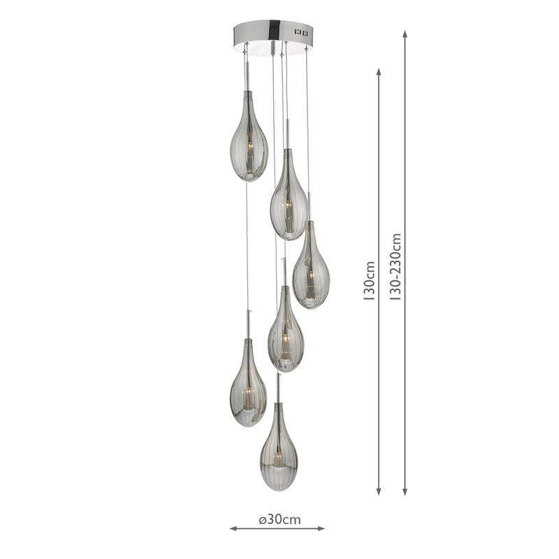 Dar Seta 6 Light Cluster Ceiling Pendant – Polished Chrome