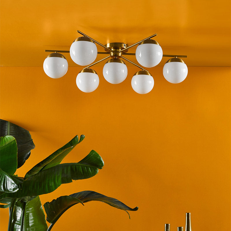 Dar Bombazine 7 Light Flush Ceiling Light – Natural Brass