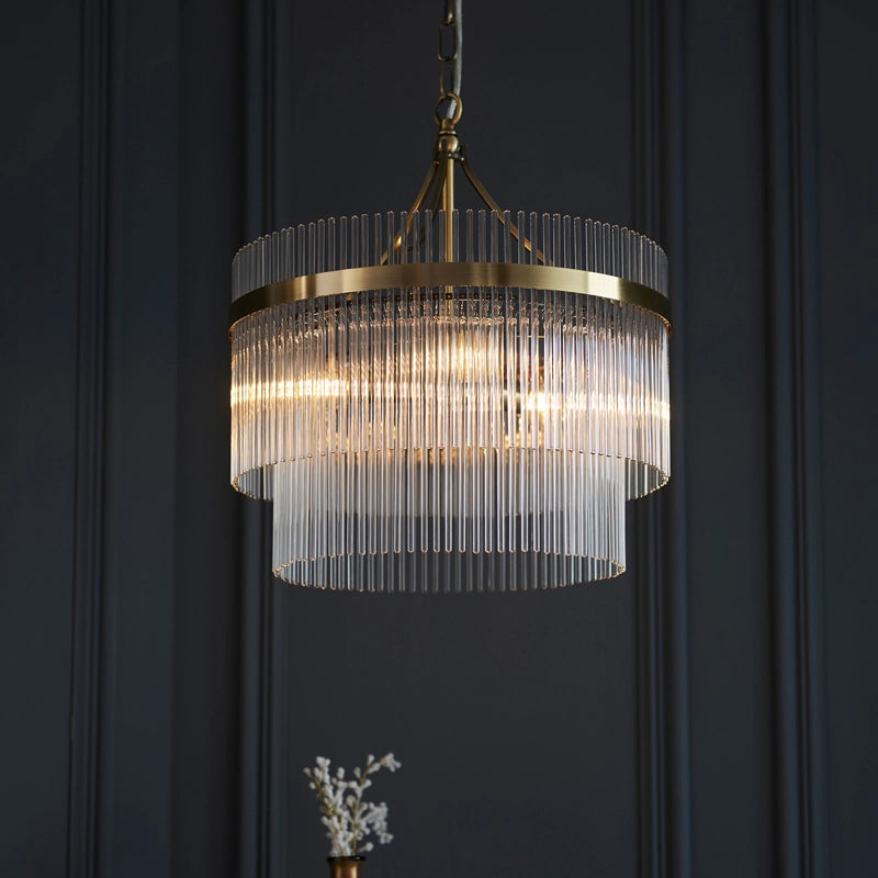 Luxia Torquay 3 Light Glass Chandelier - Antique Brass