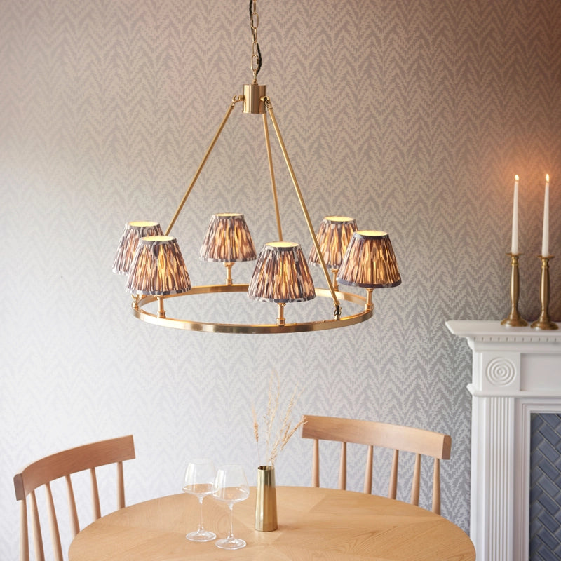 Luxia Chadwick 6-Arm Ceiling Pendant Light — Brushed Brass with Grey Shades