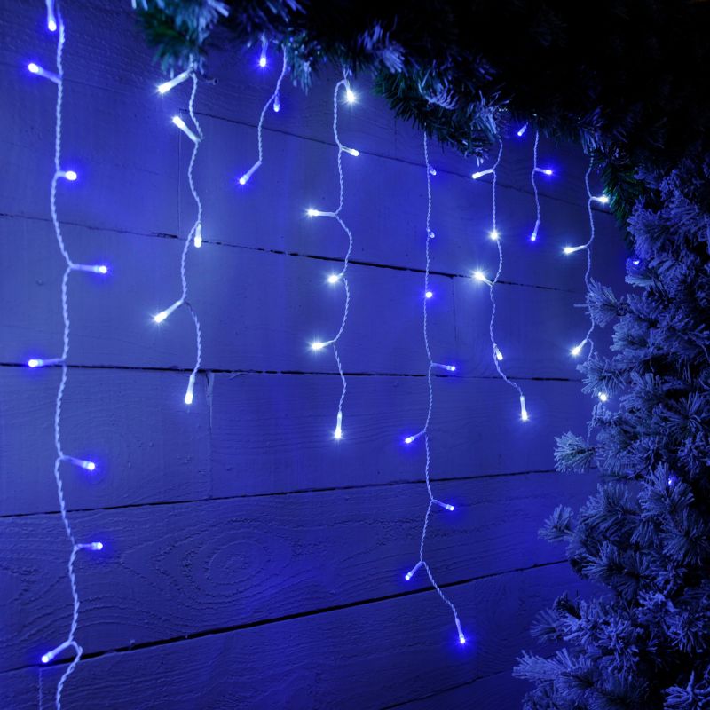 Festive 17.8m Blue & White LED Snowing Icicle String Lights