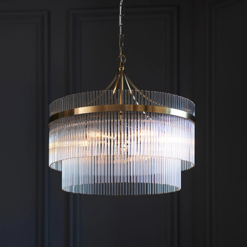 Luxia Torquay 5 Light Glass Chandelier - Antique Brass