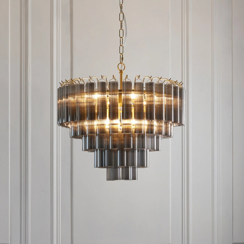 Luxia Lautrec Smoked Glass Chandelier – Satin Brass