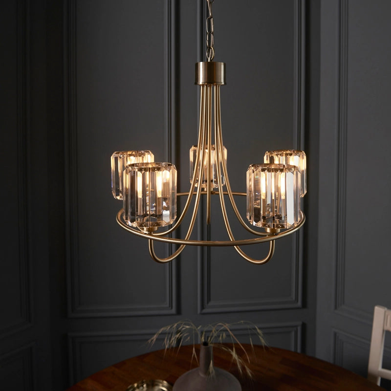 Luxia Bristol 5 Light Glass Chandelier - Antique Brass