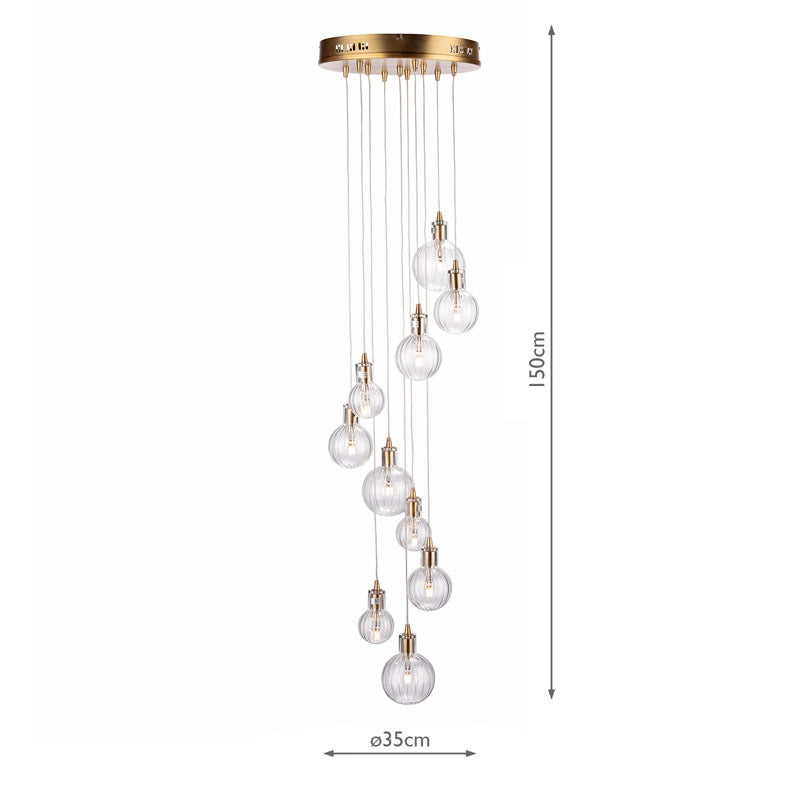 Dar Dita 10 Light Cluster Ceiling Pendant – Brass